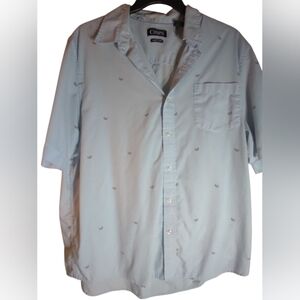 Chaps Men's Casual Light Blue Button Down Shirt Short Sleeve Lime Design